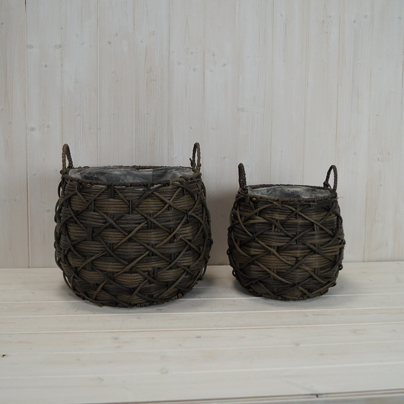 Set of Two Grey Cross Weaved Baskets (33.5cm) detail page